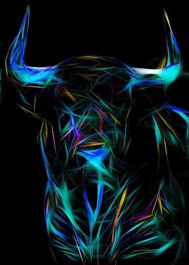 Arts numériques intitulée "Flash Bull" par L.Roche, Œuvre d'art originale, Encre