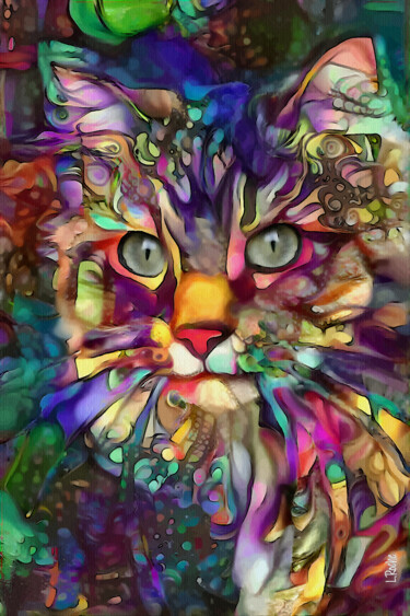 Digital Arts titled "Patycrème, cat" by L.Roche, Original Artwork, Acrylic