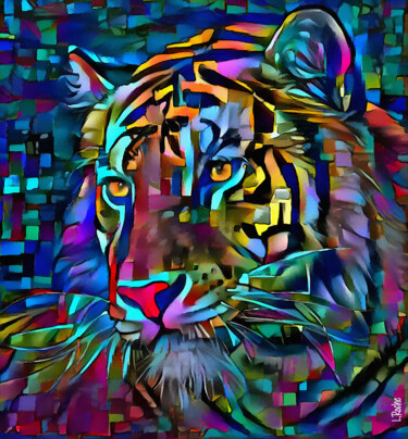 Digitale Kunst getiteld "Cubist Tiger 5000" door L.Roche, Origineel Kunstwerk, Acryl
