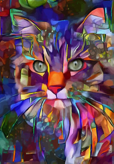 Digital Arts titled "Salina Rainbow, cat" by L.Roche, Original Artwork, Acrylic