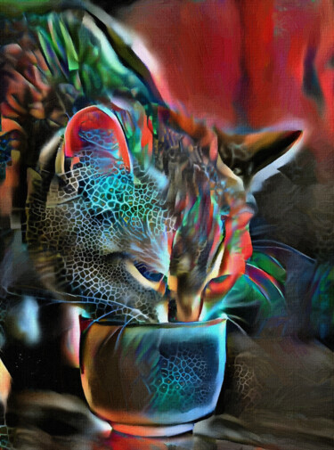 Digitale Kunst getiteld "La hora del gato" door L.Roche, Origineel Kunstwerk, 2D Digital Work