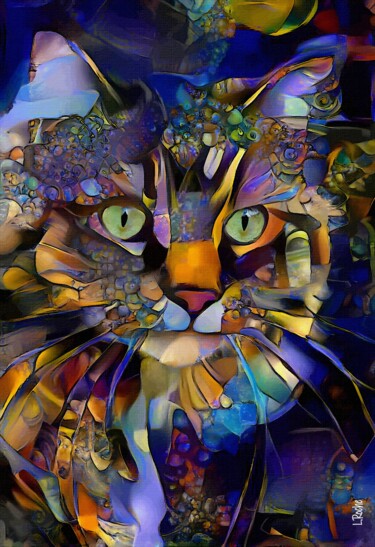 Digital Arts titled "Mishablue, cat" by L.Roche, Original Artwork, Acrylic