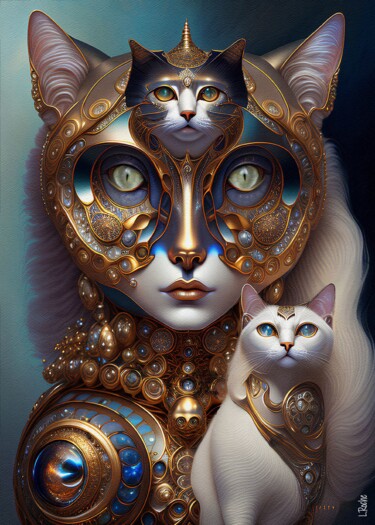 Цифровое искусство под названием "Tribus cats 7" - L.Roche, Подлинное произведение искусства, 2D Цифровая Работа