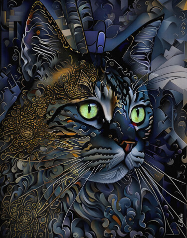 Digitale Kunst getiteld "Le chat du pasteur" door L.Roche, Origineel Kunstwerk, Inkt