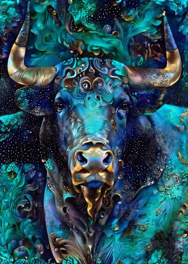 Painting titled "Blue Bull 24" by L.Roche, Original Artwork, Acrylic