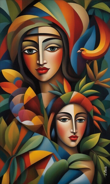 Painting titled "Hermanas Paraíso" by L.Roche, Original Artwork, Acrylic