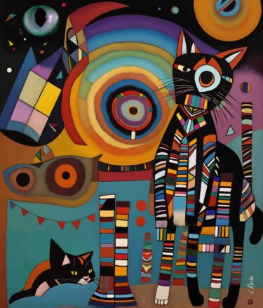 Schilderij getiteld "Totem cat 51" door L.Roche, Origineel Kunstwerk, Acryl