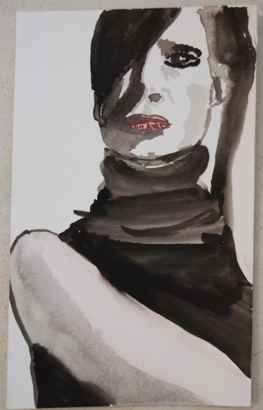 Peinture intitulée "La dame  en noire" par La Babssy, Œuvre d'art originale