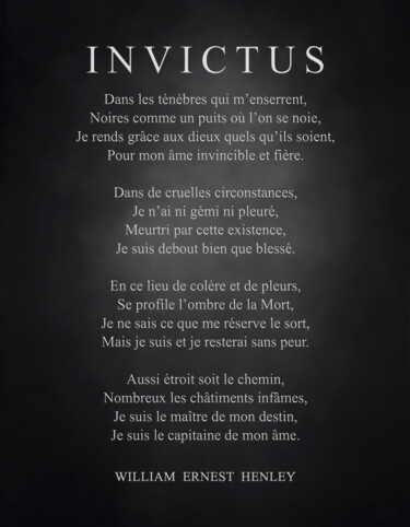 Arts numériques intitulée "Poème Invictus" par La Galerie De L'Amour, Œuvre d'art originale, Peinture numérique