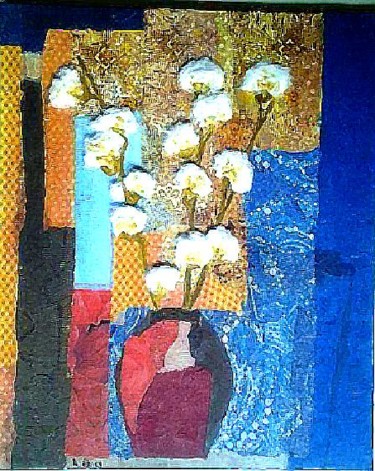 Colagens intitulada "Branche de coton" por Annig Pineau (Ginna), Obras de arte originais, Colagens