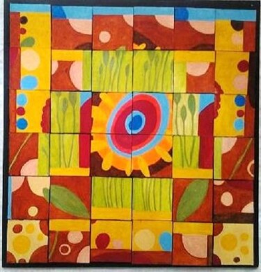 Painting titled "Tableau puzzle "car…" by Annig Pineau (Ginna), Original Artwork, Acrylic Mounted on Wood Panel