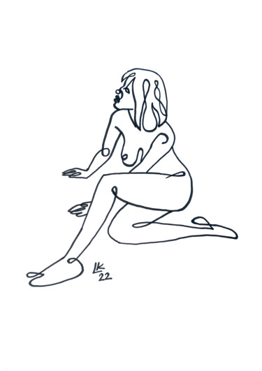 Disegno intitolato "Nude woman is sitti…" da Lada Kholosho, Opera d'arte originale, Pennarello