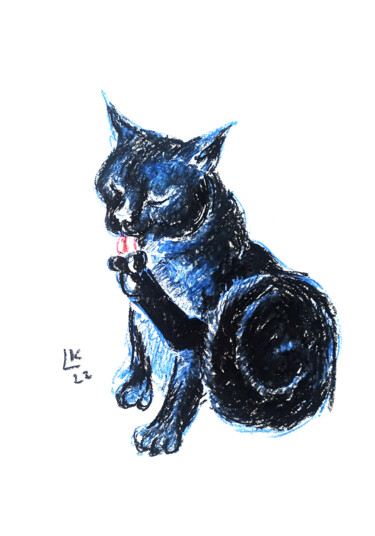 绘画 标题为“Black Cat Bites its…” 由Lada Kholosho, 原创艺术品, 粉彩