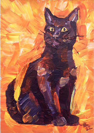Pintura intitulada "Angry Black Cat" por Lada Kholosho, Obras de arte originais, Acrílico