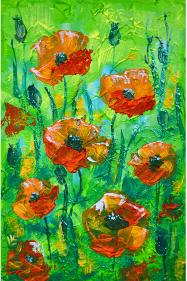 Painting titled "Red poppies" by Lada Kholosho, Original Artwork, Acrylic