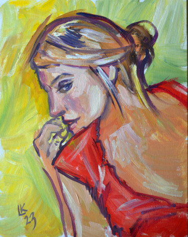 Painting titled "Sly look in her eyes" by Lada Kholosho, Original Artwork, Oil