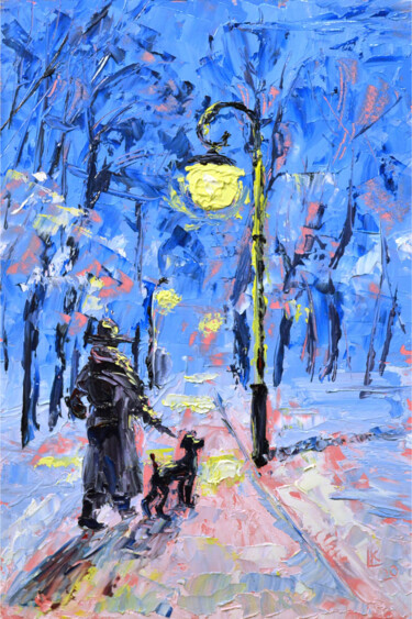 Картина под названием "Winter scenery with…" - Lada Kholosho, Подлинное произведение искусства, Масло