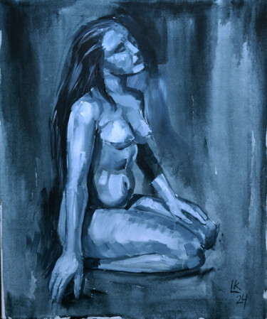 Painting titled "Naked Woman Sitting…" by Lada Kholosho, Original Artwork, Acrylic Mounted on Wood Stretcher frame