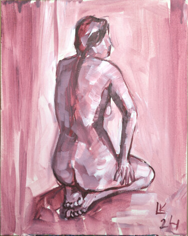 Painting titled "A girl with a bare…" by Lada Kholosho, Original Artwork, Acrylic Mounted on Cardboard