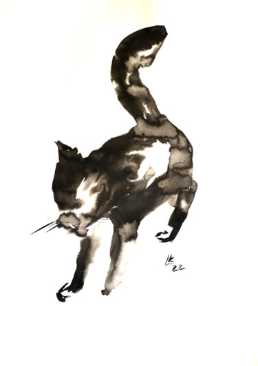 Картина под названием "Whiskers in Motion" - Lada Kholosho, Подлинное произведение искусства, Чернила