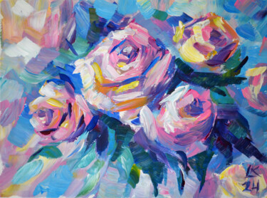 Peinture intitulée "Vivid Rose Symphony" par Lada Kholosho, Œuvre d'art originale, Acrylique