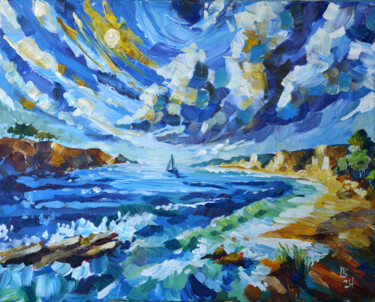 Painting titled "Breezy Coastal Day" by Lada Kholosho, Original Artwork, Acrylic Mounted on Wood Stretcher frame