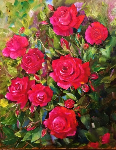 Pittura intitolato "Roses 2" da Galina Dunaeva, Opera d'arte originale, Olio Montato su Telaio per barella in legno