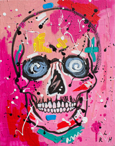 Malarstwo zatytułowany „Pink Skull” autorstwa Lady Redhorns, Oryginalna praca, Akryl