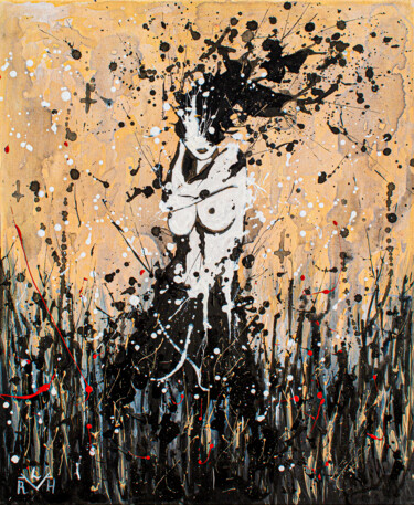 Malerei mit dem Titel "Demon in the field" von Lady Redhorns, Original-Kunstwerk, Acryl