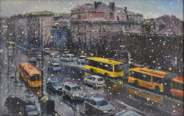 Ζωγραφική με τίτλο "The first snow" από Artem Lozhkin, Αυθεντικά έργα τέχνης, Λάδι
