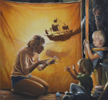 Painting titled "Family fairy tales." by Artem Lozhkin, Original Artwork, Oil