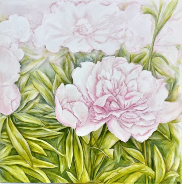 Painting titled "Pivoines" by Laetitia Piazzoli, Original Artwork, Acrylic Mounted on Wood Stretcher frame