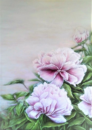 Malerei mit dem Titel "Pivoines 2" von Laetitia Piazzoli, Original-Kunstwerk, Acryl Auf Keilrahmen aus Holz montiert