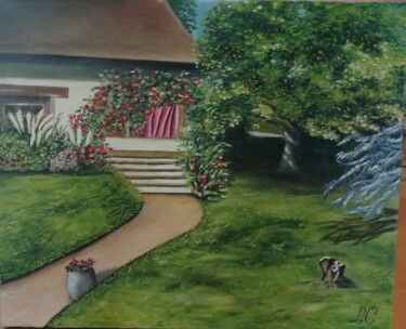 Pintura intitulada "Maison à la campagne" por Laetitia Chambault, Obras de arte originais, Óleo