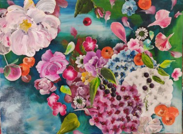 Коллажи под названием "Bouquet de printemps" - Laetitia Labadie, Подлинное произведение искусства, Акрил