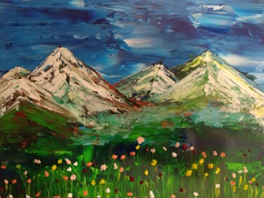 Painting titled "Montagnes" by Laetitia Houiche, Original Artwork, Acrylic