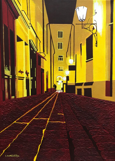 Painting titled "Wroclaw la nuit" by Laetitia Infantino, Original Artwork, Acrylic