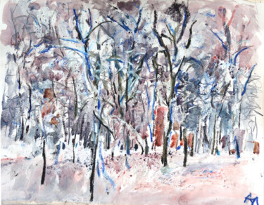 Pittura intitolato ""Снежно. Парк"" da Anna Lageda, Opera d'arte originale, Acquarello