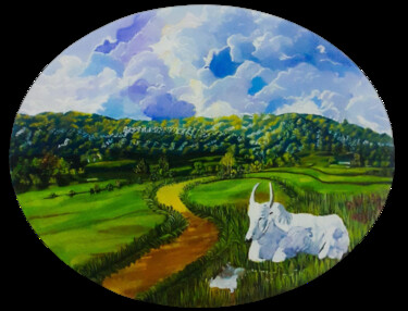 Painting titled "Paddy Field" by Lahiru Karunaratne, Original Artwork, Acrylic