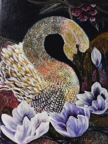 Painting titled "Swan Lake" by Lahiru Karunaratne, Original Artwork, Acrylic