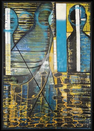 Painting titled "Bleu dream1" by Laila Gauthier (LAILABAGAU), Original Artwork, Acrylic Mounted on Wood Stretcher frame