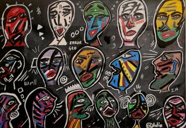 Painting titled "Des visages , des f…" by Lalie, Original Artwork, Acrylic Mounted on Plexiglass