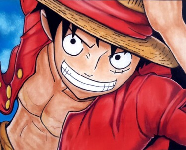 Desenho intitulada "LUFFY" por Lalyart, Obras de arte originais, Pastel Montado em Outro painel rígido