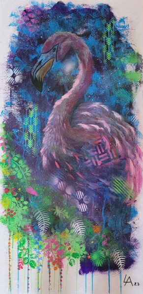 Картина под названием "FLAMENGO" - Lalyart, Подлинное произведение искусства, Пастель Установлен на Деревянная рама для носи…