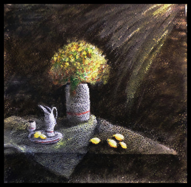 Peinture intitulée "Nature morte sur ta…" par Lam, Œuvre d'art originale, Acrylique