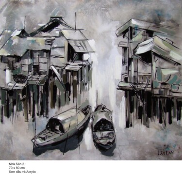Peinture intitulée "Stilt House 2" par Lâm Lan, Œuvre d'art originale, Acrylique