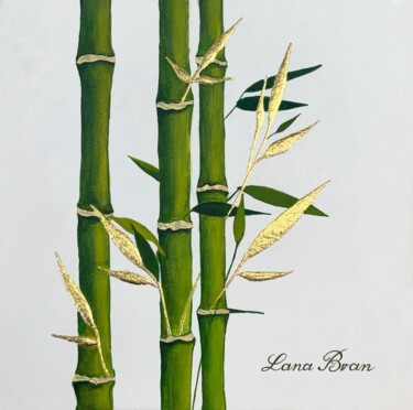 Painting titled "Bamboo №1" by Lana Bran, Original Artwork, Oil Mounted on Wood Stretcher frame