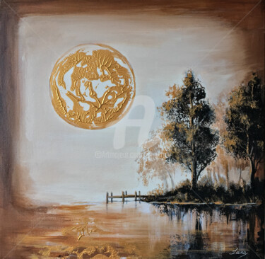 Painting titled "Silence in gold" by Lana Frey, Original Artwork, Acrylic Mounted on Wood Stretcher frame