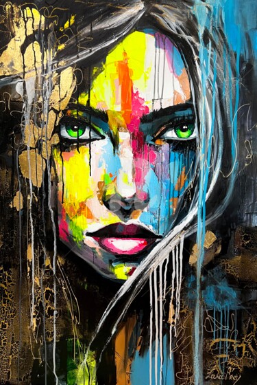 Картина под названием "Enchanting Rain of…" - Lana Frey, Подлинное произведение искусства, Акрил Установлен на Деревянная ра…