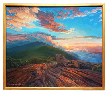 Painting titled "Sunset in the mount…" by Lana Korolievskaia, Original Artwork, Oil